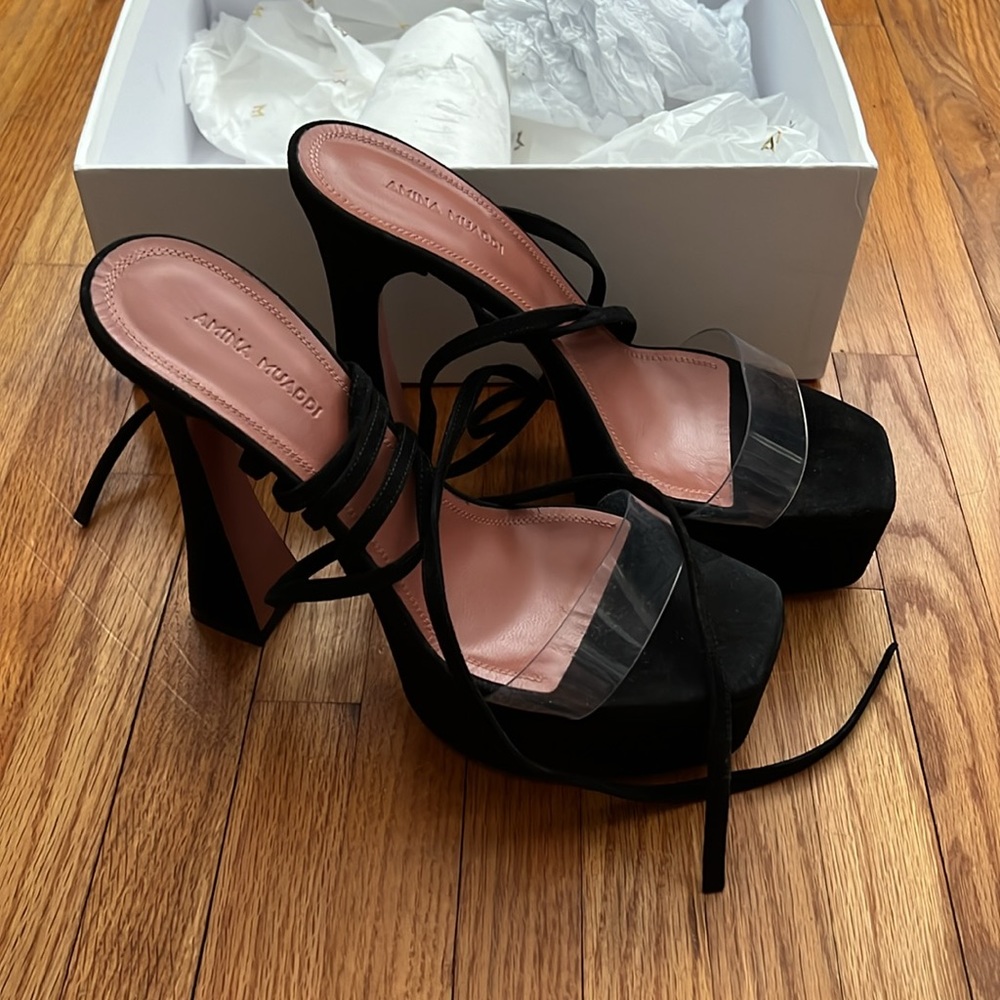 Amina Muaddi | Sita Suede Platforms | Black | EU 39.5 or US